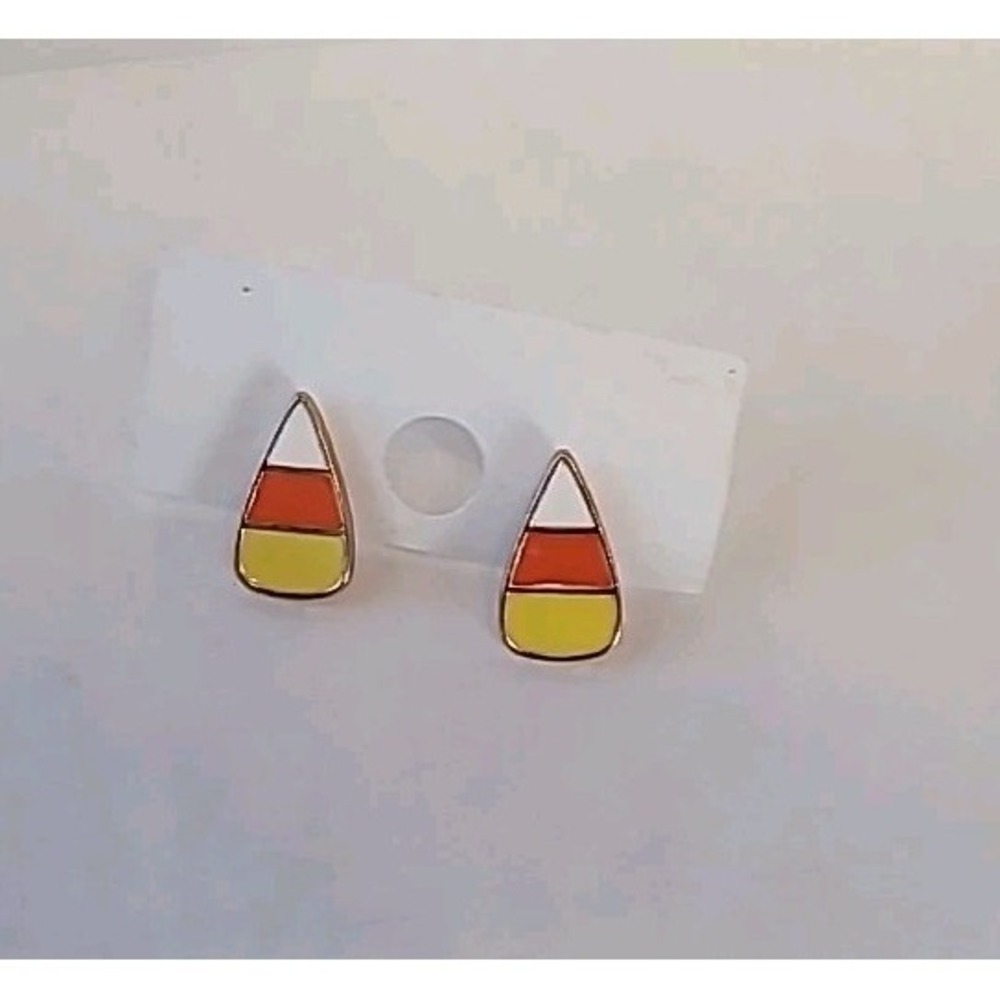 Candy Corn Pierced Earrings Gold Tone Halloween Party Festive Colorful